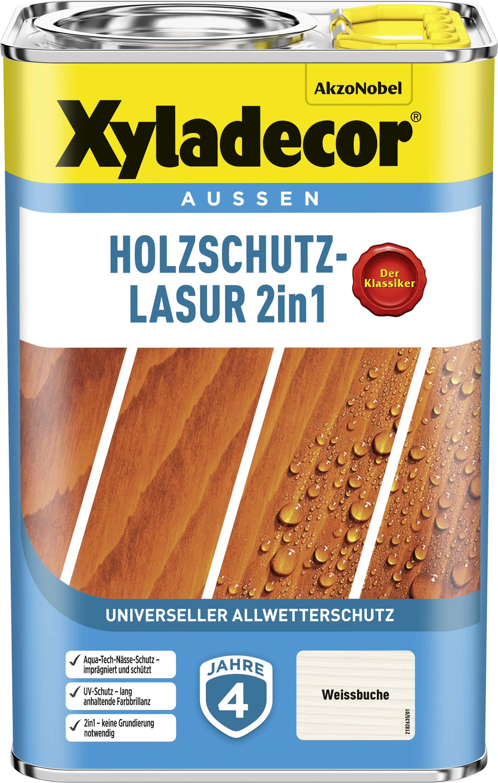Xyladecor Holzschutz-Lasur 2 in 1, 4 Liter, Weissbuche