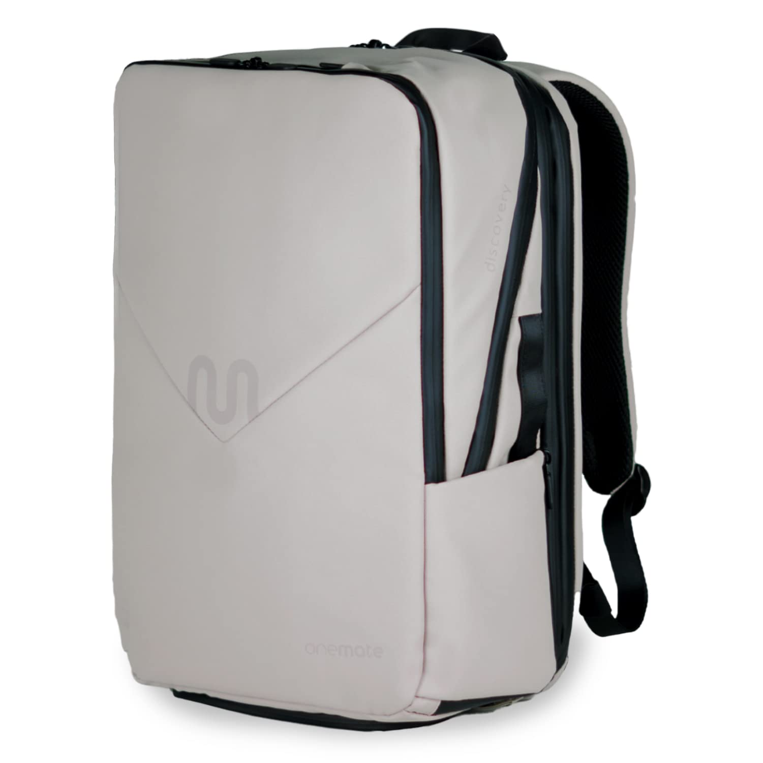 onemate Rucksack Backpack Pro (Herren und Damen) Vielseitig und Durchdacht aus Recycelten Plastikflaschen 22L (schwarz) (Grau-Beige)