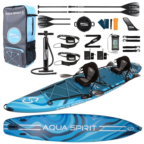 Aqua Spirit Aufblasbares Stand Up Paddle Board SUP Barracuda Kajak Paket | 10'6 x 31 x 6 | Erwachsene Anfänger/Experten | 150 kg Limit | Sitz, Paddel & Kajakblatt, Pumpe, Go Pro Halterung, Tasche
