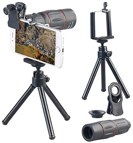 Somikon Smartphone Teleobjektiv: Vorsatz-Tele-Objektiv mit Smartphone-Stativ, 18-fache Vergrößerung (Smartphone Linse)