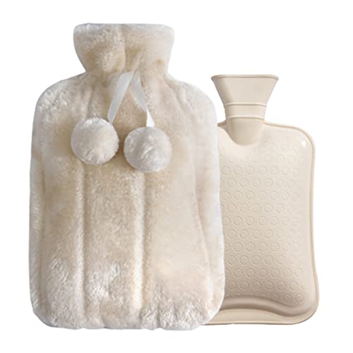 Wärmflasche mit Bezug, 2 Liter Naturkautschuk-Wärmbeutel-Fleece-Bezug für zusätzliche Wärme und Komfort zur Linderung von Rücken-, Nacken- und Beinmuskelschmerzen und Krämpfen (Aprikose)