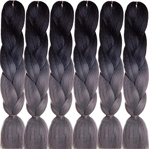 LDMY Ombre Grey Jumbo Braids-24Inch 2 Tone Braiding Hair Synthetic for DIY Wigs 6pcs/pack 100g/pc
