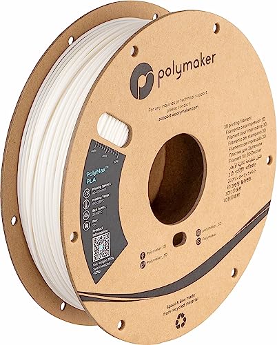 Polymaker Tough PLA 1,75 mm 3D-Drucker-Filament, 750 g weißes PLA-Filament, Kartonspule – PolyMax PLA 1,75 weißes Filament härter als PLA+ 3D-Filament, hohe Schlagfestigkeit für funktionelle Anwendung