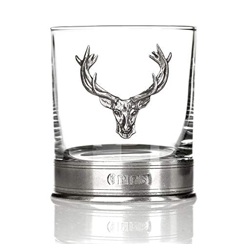 Eburya Highland Stag Whisky Tumbler - Handgefertigtes Whisky Glas mit Hirschkopf aus Zinn