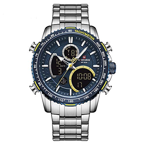 NAVIFORCE Herren Digital Sport Chronograph Uhr Multifunktionale wasserdichte Militär Quarz Edelstahl Uhren
