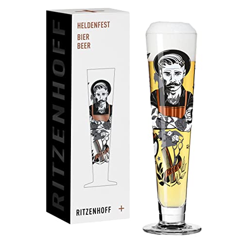 RITZENHOFF 1011009 Bier-Glas 330 ml - Serie Heldenfest, Motiv Nr. 9 - Barber – rund und mehrfarbig – Made in Germany