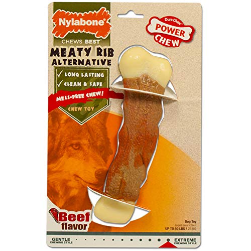Nylabone 983667 Fleischige-Rippchen-Alternative, Kauspielzeug, das keinen Dreck Macht, Rindfleischgeschmack, für große Hunde (bis 23 kg), L