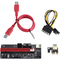 GRAUGEAR PCIe Riser Express Kit 1 X-zu-16 X-Mining-Maschine - 4 Stück - USB 3.0 - Ethereum Mining Rigs - 6-poligem Netzkabel - Extender-Riser-Adapter
