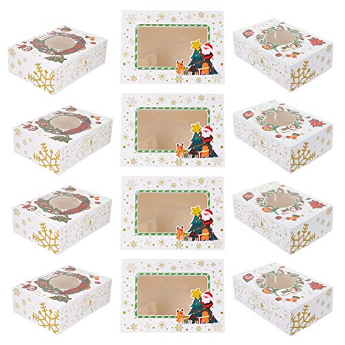 Tomaibaby 12 Stück Weihnachtsplätzchen Boxen Urlaub Bäckerei Boxen Behandeln Boxen Gebäck Cupcake Geschenk Süßigkeiten Muffin Boxen mit Fenster zum Verpacken Geschenk Geben Weihnachtsfeier