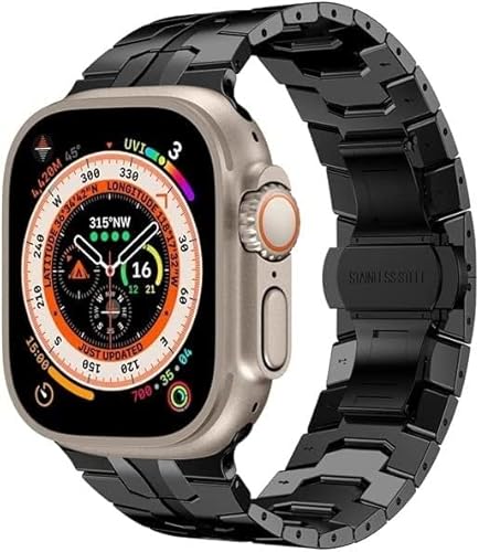 HHBYLEEE- Premium-Edelstahl-Metallband für Apple Watch 49 mm, 44 mm, 45 mm, für Iron Man-Armband, Metallschnalle, kompatibel mit iWatch Ultra 8, 7, SE, 6, 41/40/38/42 mm(D,42/44/45/49mm)
