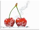 ARTland Spritzschutz Küche aus Alu für Herd Spüle 80x60 cm (BxH) Küchenrückwand mit Motiv Essen Obst Früchte Kirsche Wasser Modern Hell Rot T5SO