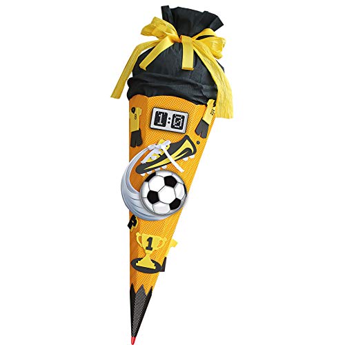 ROTH Schultüten-Bastelset mit Sound-Effekt - Soccer gelb 68cm 6-eckig Rot(h)-Spitze Kreppverschluss