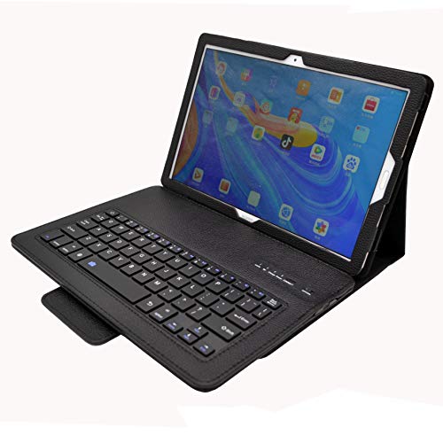YGoal Tastatur Hülle für Huawei M6 10.8,(QWERTY Englische Layout) Geschäft PU Leder Schutzhülle mit Abnehmbarer drahtloser Tastatur für Huawei MediaPad M6 10.8, Schwarz