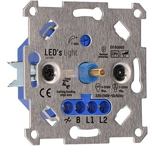 Universal Drehdimmer 250W - Unterputz Dimmschalter für dimmbare LED und Halogenlampen, Phasenabschnitt oder Phasenanschnitt wird automatisch eingestellt