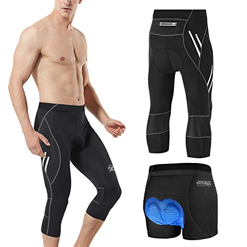 MEETWEE Herren 3/4 Radhose Fahrradhose, Kompression Radlerhose Leggings Radsport Hose für Männer Elastische Atmungsaktive 3D Schwamm Sitzpolster (Schwarz, M)