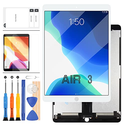 Ersatzbildschirm Compatible für iPad Air 3 3. Generation 2019 LCD Display Touchscreen Digitzer Full Glass Assembly für iPad 2019 Air3 A2152 A2123 A2153 A2154 mit Werkzeug + gehärtetem Glas (weiß)