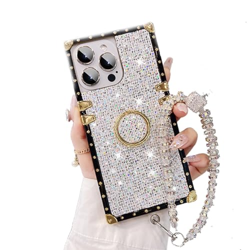YRGND Sparkle Crystal Bracelet for iPhone Case, Phone Case Ring Holder Grip, Sparkle Crystal Bracelet for iPhone 13 14 15 Pro Max Case (for iPhone 13pro,White)