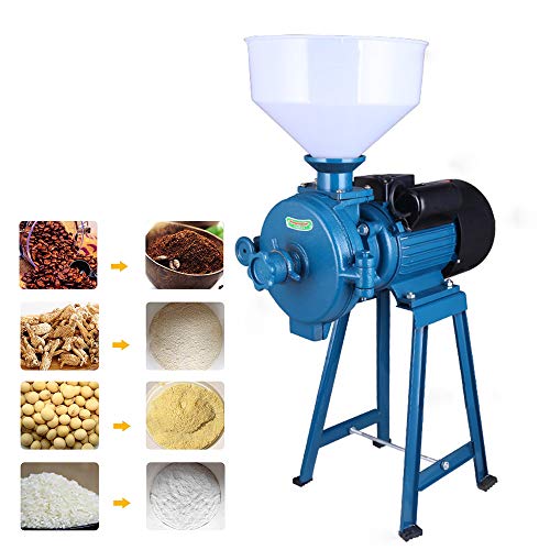 Kornmühle Getreidemühle Elektrisch Schrotmühle für Getreide Haushaltsmühle Barley Crush mit Trichter, Automation Getreide Mais Stroh Futter SchrotmüHle, 1500W, 1400rpm (Blau)