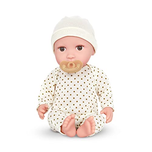 Babi Baby Puppe mit Kleidung in Cremefarben und Schnuller – Weiche 36 cm Puppe mit hellem Hautton und braunen Augen – Spielzeug ab 2 Jahren