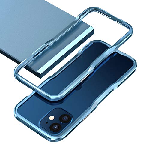 qichenlu Raute x Kreisbogen Blau Robust Gaming Bumper Case kompatibel mit iPhone 12 Mini,Leicht CNC Aluminium Rahmen + Linsen Schutz Glas mit Aluring + Rückseite Folie