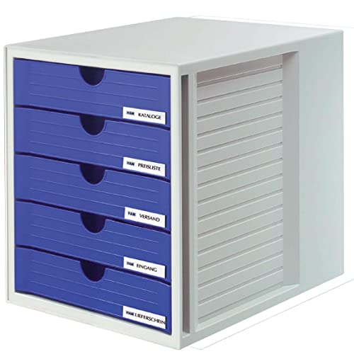 HAN Schubladenbox SYSTEMBOX 1450-14 in Lichtgrau/Blau - Ordnungsbox DIN A4 - Aufbewahrungsbox mit geschlossenen Schubladen