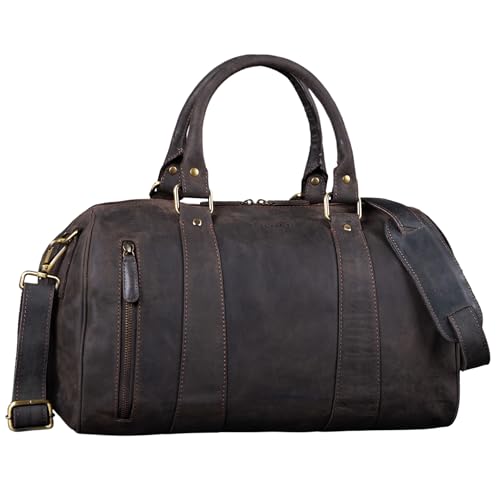 STILORD 'Keanu' Leder Weekender Herren kleine Vintage Reisetasche zum Umhängen Handgepäck Reisegepäck in Kabinengröße echtes Rindsleder, Farbe:dunkel - braun