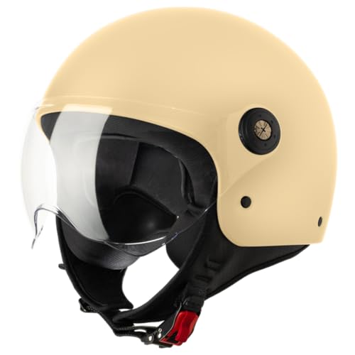 VINZ Duoro Roller Helm Jet Helm Mopedhelm Herren und Damen | in Gr. XS-XXL | Jethelm mit Visier | ECE 22.06 Zertifiziert | Motorradhelm | Creme