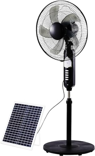 XINRISHENG Tragbarer Solarpanel-Ventilator, 16-Zoll-Solar-Sockelventilator LED-Licht USB-Anschluss Oszillierende Standventilatoren Wiederaufladbare Bodenventilatoren