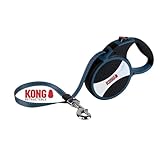 KONG ausrollbare Hundeleine in 7,5m Länge I Für große Hunde bis 50kg I Größe L I Hochwertige Rollleine mit Break & Lock System in blau I komfortable Leine mit Softgriff & reflektierendem Gurt