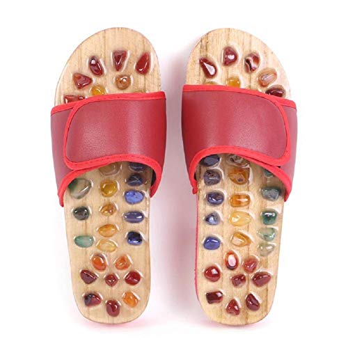 MU Tragbare Fußakupunkturpunkte Natural Natural Agate Massage Slippers Fußmassage Fußmassage Home Sandals, Rot, 38