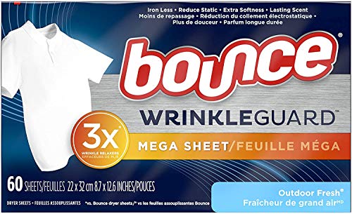 Bounce Wrinkleguard Mega Sheet 3 x Wrinkle Relaxers – Outdoor Fresh – Box mit 60 Trocknertüchern