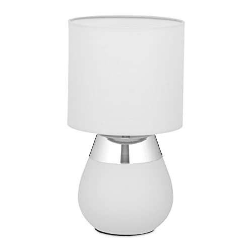 Relaxdays Nachttischlampe Touch dimmbar, moderne Touch Lampe, 3 Stufen, E14, Tischlampe, HxD: 32,5 x 18 cm, grau-silber
