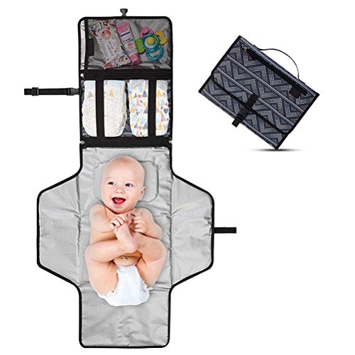Kikier Baby-Wickelunterlage, tragbar, tragbar, mit wasserdichtem Kissen, mehrere Taschen