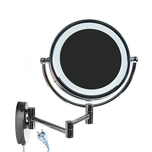 HIMRY LED Wandspiegel KosmetikSpiegel 8,5 Zoll, 5X Vergrößerung, Beleuchteter Kosmetik Spiegel, Make-up, Rasieren, Badezimmer SpiegelFaltbar Verstellbar, Verchromtes Metall, KXD3132-5x