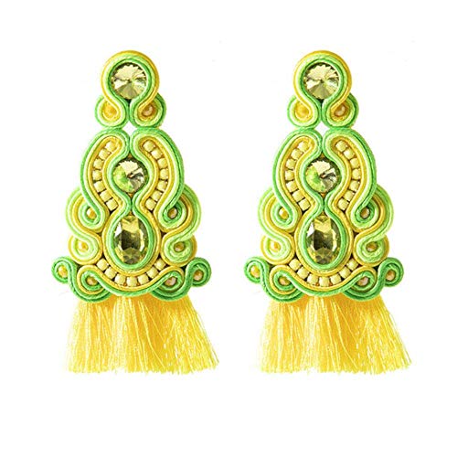 Handgemachte Produktion Leder Ohrringe Schmuck für Frauen Soutache Ethnischen Stil Big Drop Ohrring Party Geschenke gelb (huang)