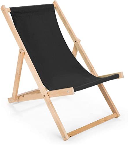 bas 2 Stück Liegestuhl schwarz klappbar aus Holz - Klappstuhl Klappliege Sonnenstuhl Strandstuhl Holzklappstuhl Gestell in Naturfarbe Sonnenstuhl Gartenliegen