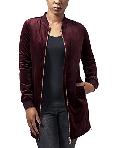 Urban Classics Damen Ladies Long Velvet Jacket Jacke, Rot (burgundy 606), 38 (Herstellergröße: M)