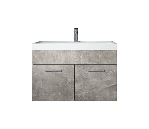 Badezimmer Badmöbel Set Paso 01 80 cm Waschbecken Beton (grau) - Unterschrank Schrank Waschbecken Waschtisch