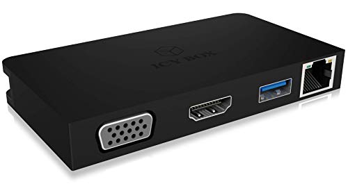 ICY BOX Mehrfach USB-C Adapter mit HDMI 4K 30 Hz, VGA, Gigabit LAN, USB 3.0 Port, Power Delivery, Aluminium