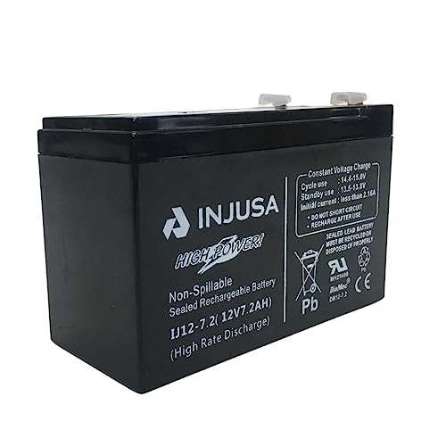 INJUSA Blei-Säure-Batterie 12 V und 7,2 Ah, kompatibel mit 12-Volt-Elektrofahrzeugen von INJUSA, Motorrädern, Autos und Quads mit 12-Volt-Batterie, mit 60 Minuten Laufzeit und 12 Stunden Ladezeit