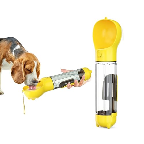 LVYUDS Hundetrinkflasche for Unterwegs, Hunde Trinkflasche mit Kotbeutel, Trinkflasche Hund for Draussen Gehen for Kleine und mittlere Hunde (Color : Gelb, Size : 300ml)