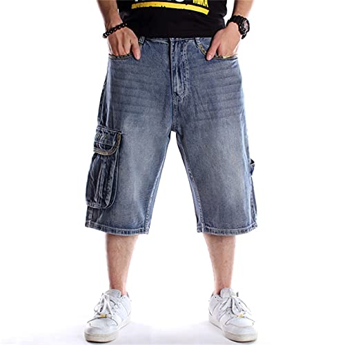 WFEI Männer Jeans Shorts Cargo Denim Shorts Sommer Entspannte Figur Lose Casual Short Jean 3/4 Länge Hose,Blau,40