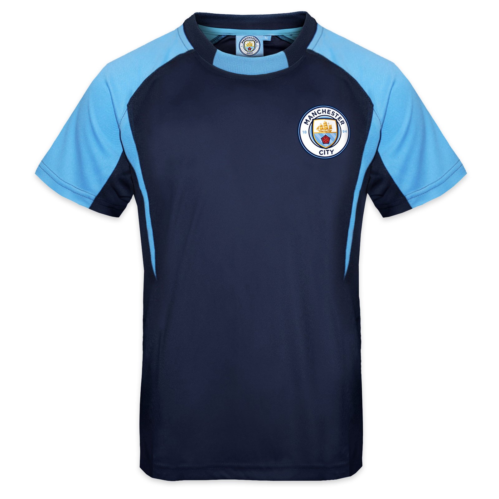 Manchester City FC Offizielles Kinder-Fußball-T-Shirt aus Polyester, Geschenk für Jungen Gr. 12-13 Jahre, Navy Blue Crest