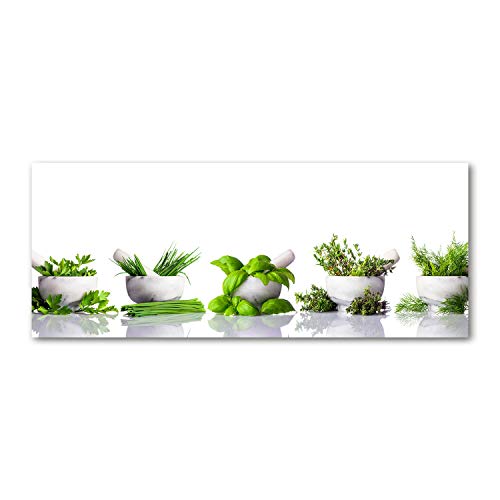 Tulup Glas-Bild Wandbild aus Glas - Wandkunst - Wandbild hinter gehärtetem Sicherheitsglas - Dekorative Wand für Küche & Wohnzimmer 125x50 - Blumen & Pflanzen - Kräuter - Grün