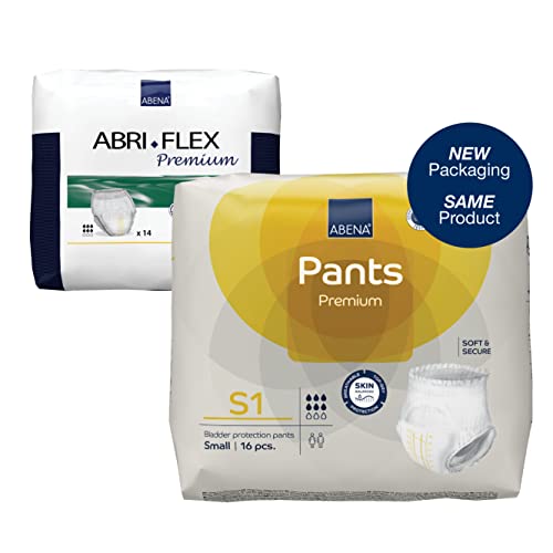 Abena Pants Premium Inkontinenz-Hose, Inkontinenz-Hose für Damen und Herren, diskret, schützend, atmungsaktiv, bequem, Größe S 1, 60-90 cm Taille, 1400 ml Saugfähigkeit, 14 Stück