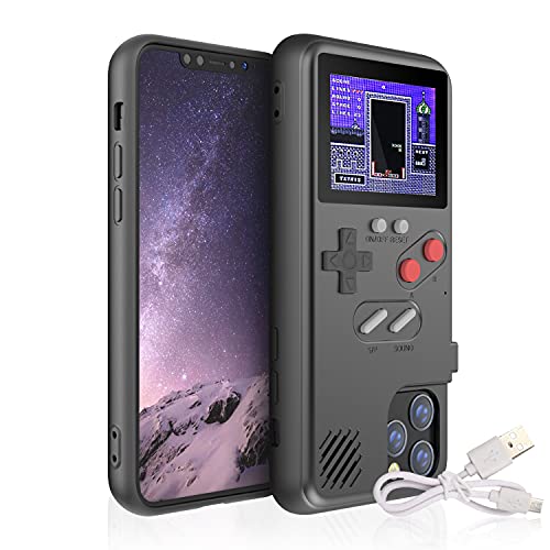Gameboy Hülle für iPhone, Autbye Retro 3D Telefonkasten Spielekonsole mit 36 klassischen Spielen, Farbdisplay, stoßfeste Telefonhülle (Schwarz, für iPhone XR)