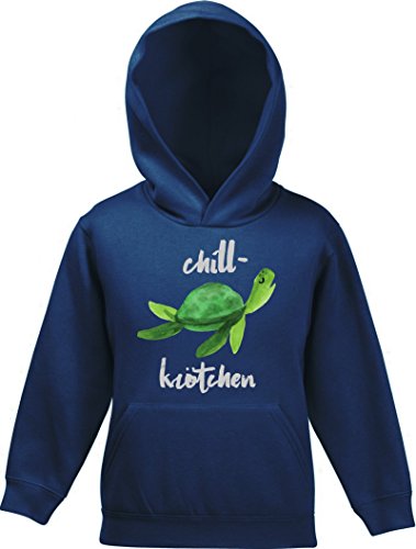 ShirtStreet Turtle Schildkröte Kinder Kids Kapuzen Hoodie - Pullover mit Chillkrötchen 2 Motiv, Größe: 152,Navy