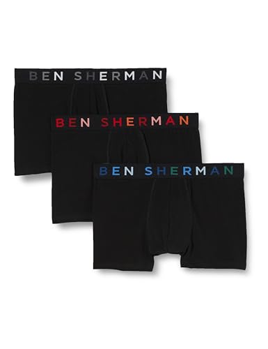 Herren Ben Sherman Boxershorts in Schwarz | Trunks aus weicher Baumwolle mit Mikrofaser-Elastikbund | Bequeme und atmungsaktive Unterwäsche - Dreierpack