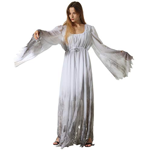 EraSpooky Damen Gossamer Ghost Kostüm Gothic Victorian Weiß Schick Kleid