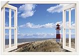ARTland Wandbild selbstklebend Vinylfolie 70x50 cm Fensterblick Fenster Strand Meer Maritim Düne Leuchtturm Sylt Nordsee T5SD